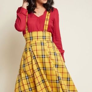 Modcloth Collectif Proper Nostalgia Yellow Plaid Juimper-XXS UK 6